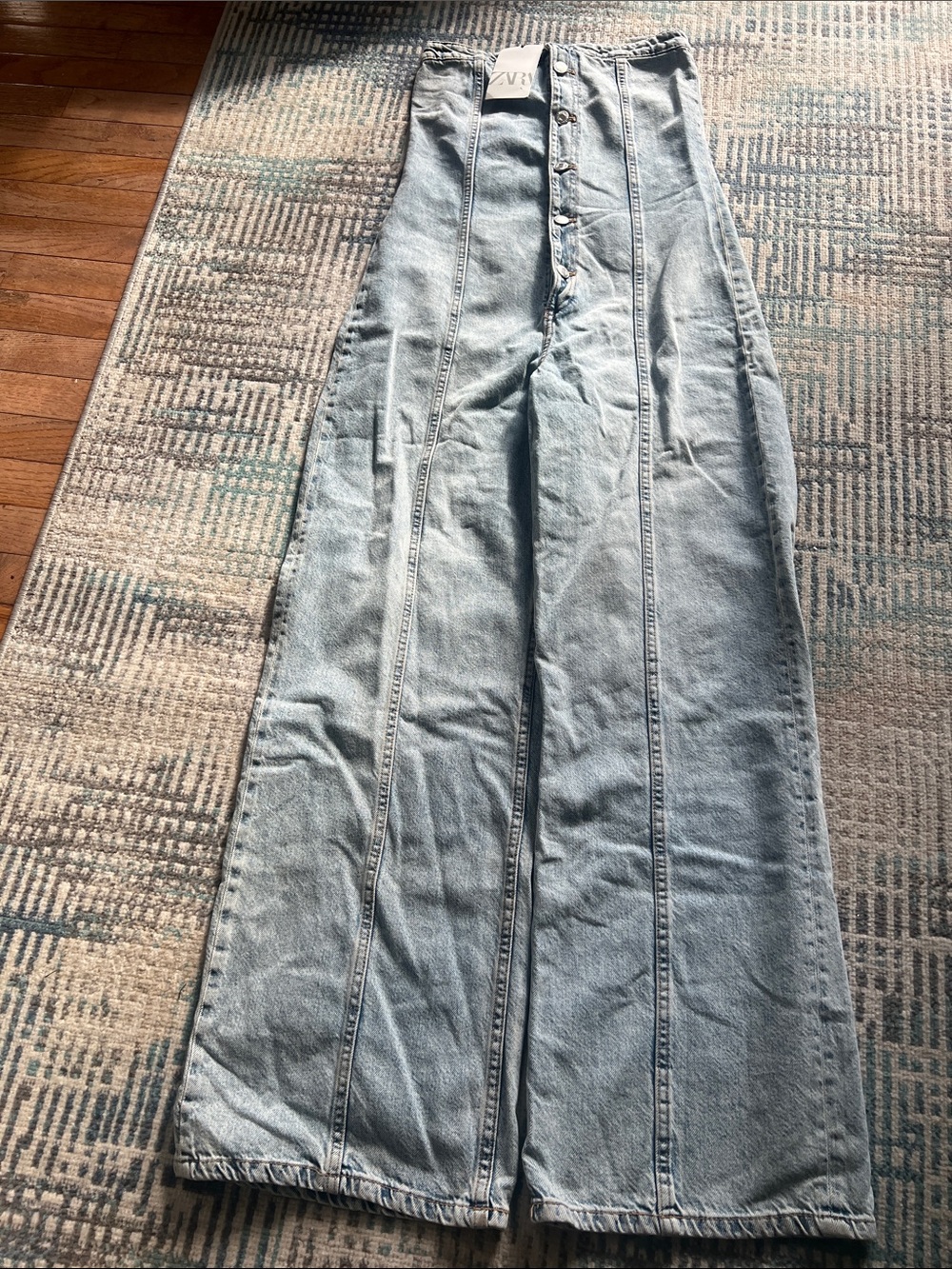 Zara Light Wash Denim Wide-Leg Jumpsuit